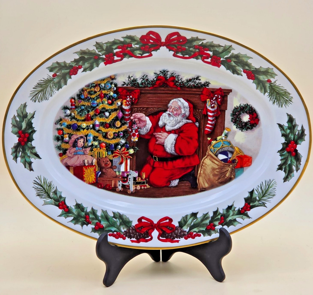 The Franklin Mint Night Before Christmas 16.5" Serving Platter 1990 Gold Trim